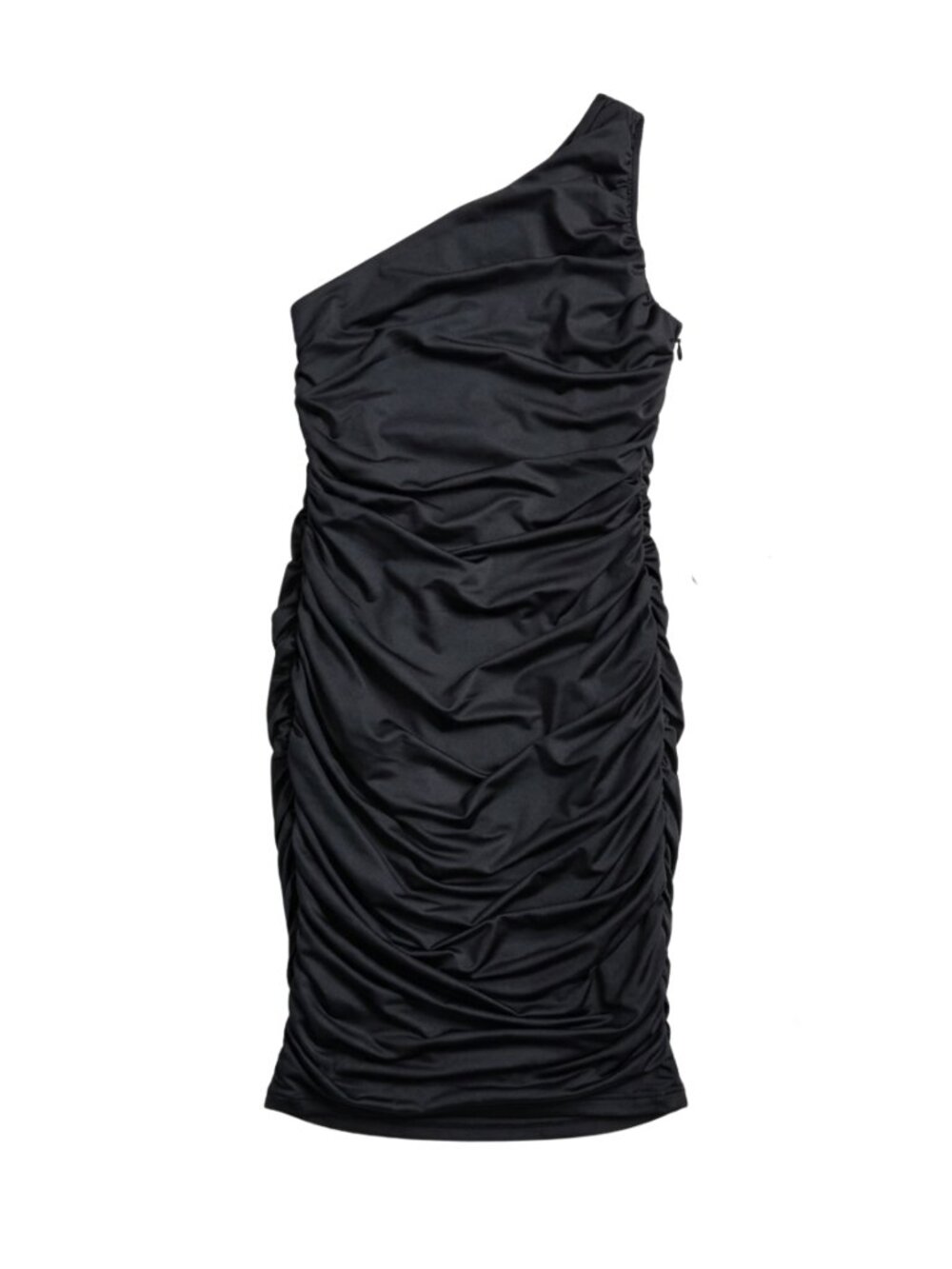 NWOT | Onyx Black Asymmetric One-Shoulder All-Over Ruched Bodycon Dress | Small